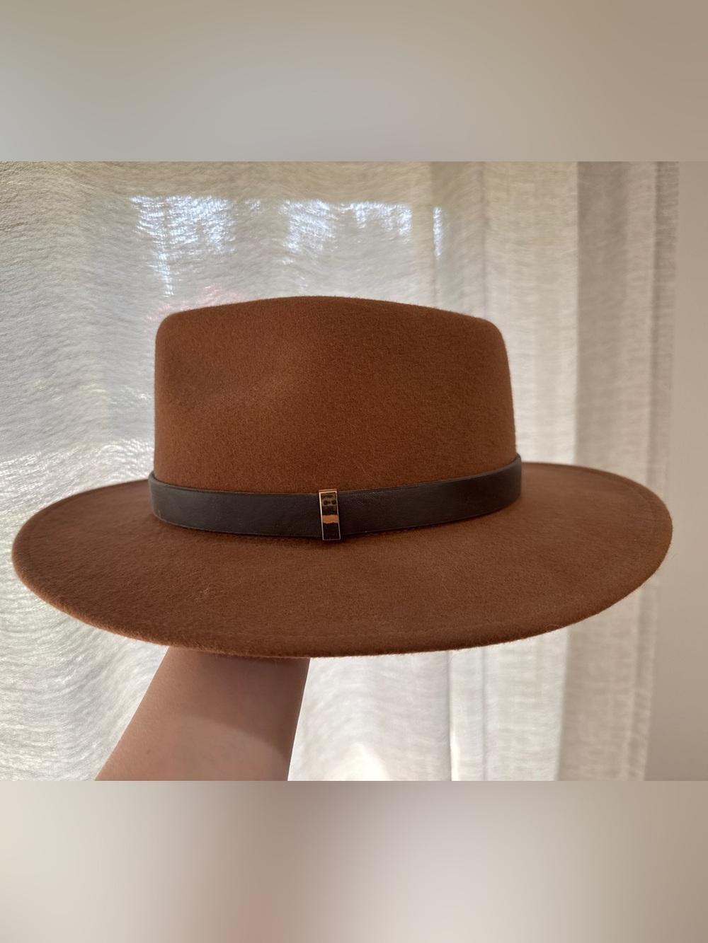 Talbots Women’s Brown Wide-Brim Wool Fedora Hat with Leather Band